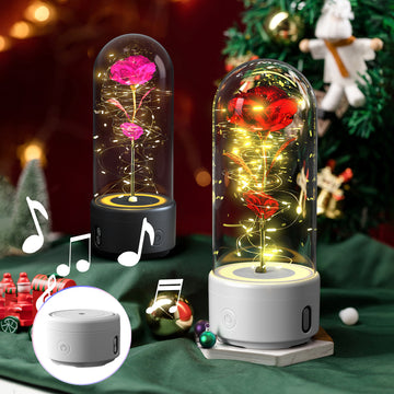 Luminous Rose Speaker & LED Light – Glass Dome Ornament