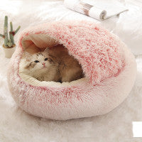 Warm Round House for Dogs & Cats – 2 in 1 Plush Pet Bed