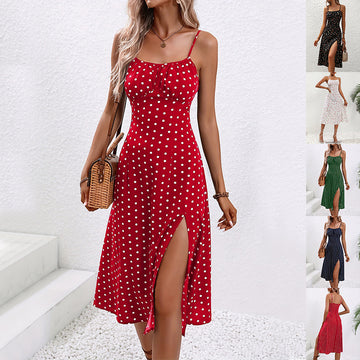 Women's Polka Dot Split Suspender Dress – Summer Long Sexy Dress