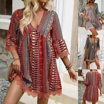 Bohemian Style Casual Loose Summer Printed Dress For Women
