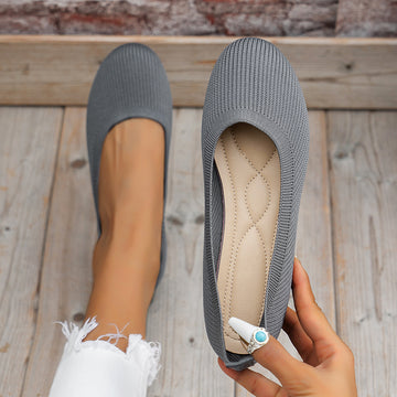 Comfortable Knit Mesh Slip-On Flats – Round Toe Mesh Slip-On Walking Shoes