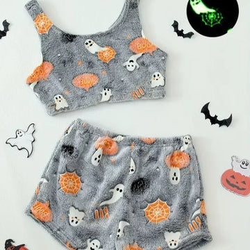 Women's Halloween Luminous Flannel Pajamas Set