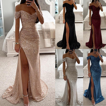 Sequin Off-Shoulder Split Party Style Dress for Women