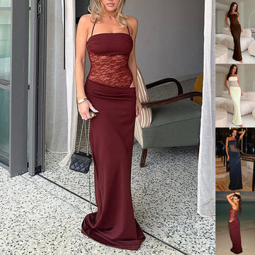 Fashion Suspender Long Lace Dress For Party Evening Club Beach