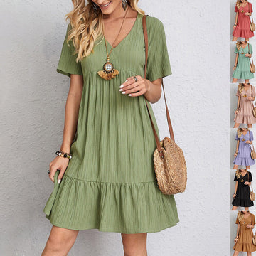 Short Sleeve Casual Summer Ruffled Dress