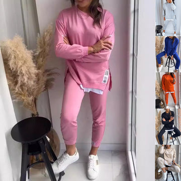 Fashion Slit Top & Jogger Pants Casual 2-Piece Tracksuit for Women