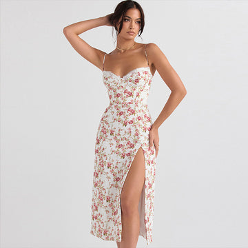 Floral Lace with Slit Women’s Suspender Summer Dress