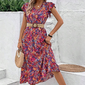 Casual Women’s Style Classic Summer Print V-Neck Dress