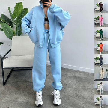 Stand Collar Zipper Cardigan & Pants Set – Fashion Tracksuit for Women