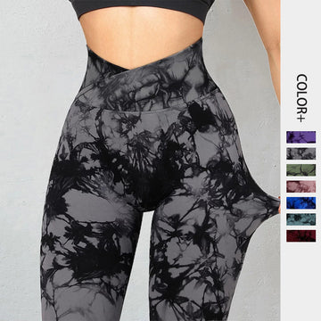 High-Waisted Tie Dye Workout Leggings – Women’s Push-Up Fitness Pants for Gym & Running