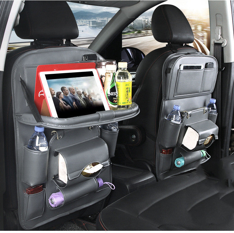PU Leather Car Seat Organizer – Waterproof Back Seat Storage Bag with Tray