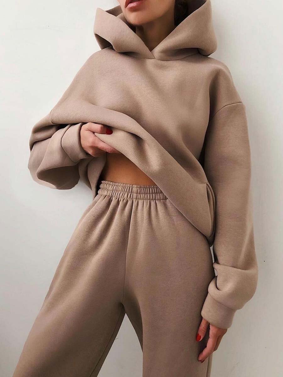 Women's Casual Hoodie Tracksuit Set – 2 Piece Hooded Sweater & Pants