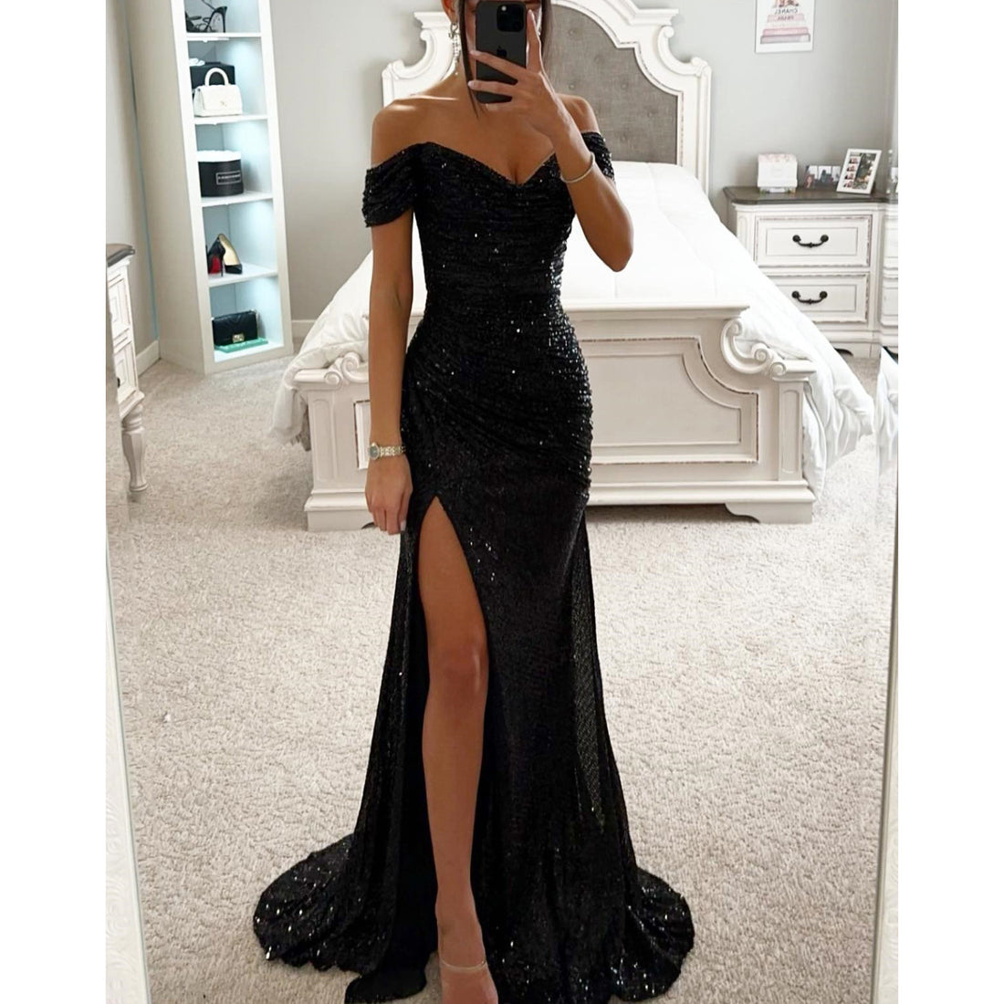 Sequin Off-Shoulder Split Party Style Dress for Women