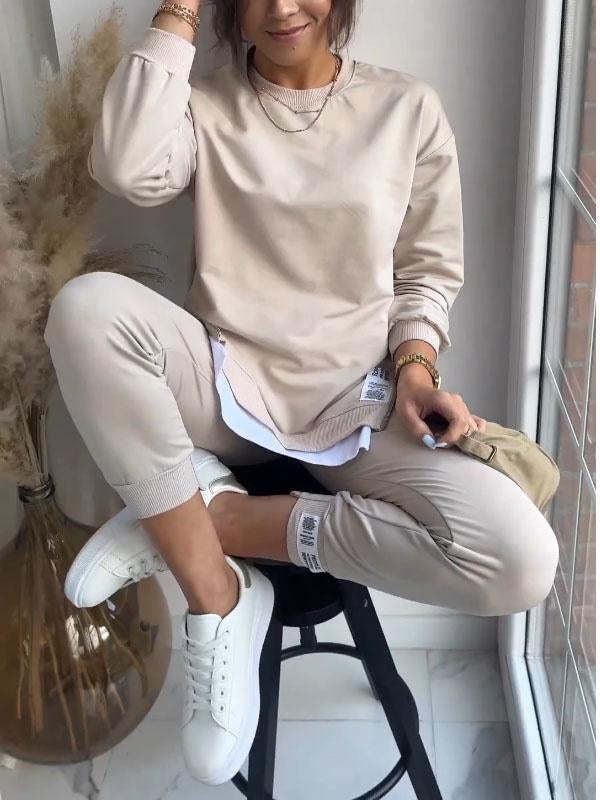 Fashion Slit Top & Jogger Pants Casual 2-Piece Tracksuit for Women