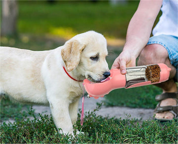 Pet Water Bottle with Feeder & Garbage Bag Storage – 3-in-1 Travel Solution