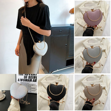 Heart-Shaped Shiny Evening Clutch with Chain Strap