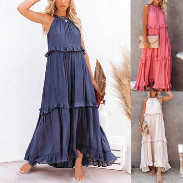 Boho Ruffle Layered Long Dress – Sleeveless Summer Look