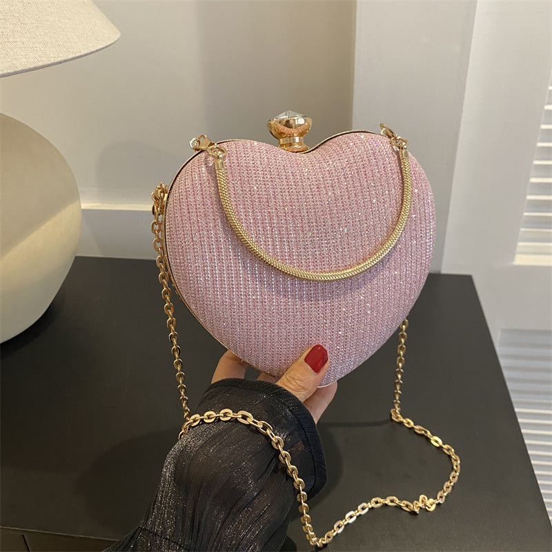 Heart-Shaped Shiny Evening Clutch with Chain Strap
