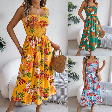 Floral Print Corset Maxi Dress – Summer Beach Style