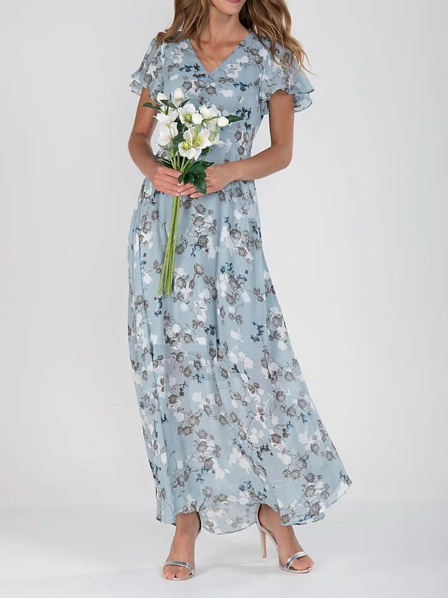 Boho Ruffle Floral Short Sleeve Summer Dress – Beach Style for Women