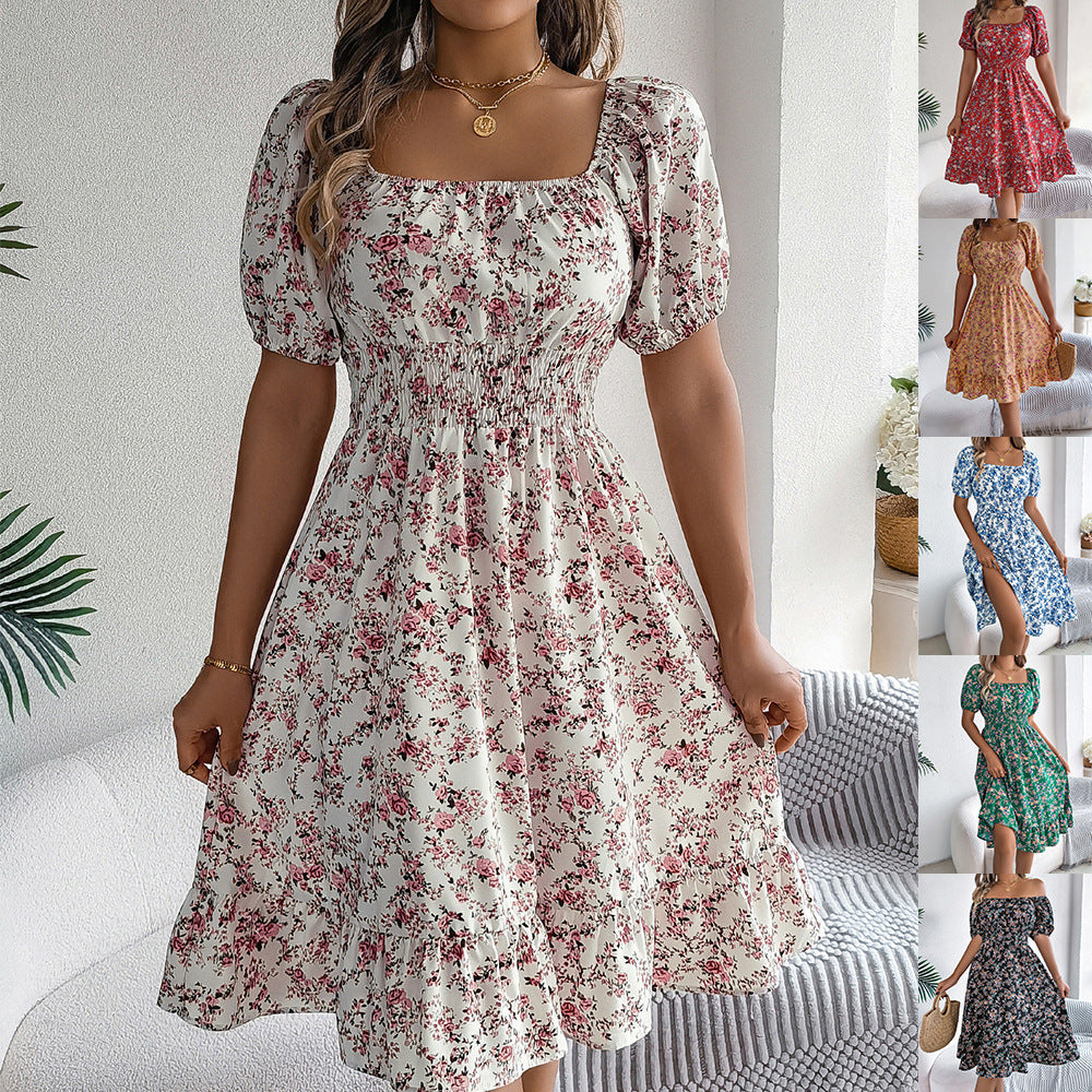 Women’s Summer Floral Dress – Square Neck & Ruffles