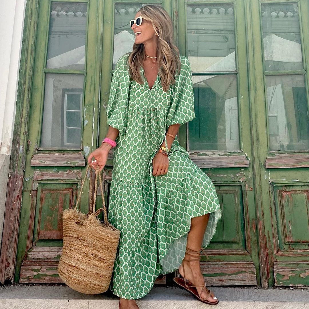 Boho Summer Short Sleeves Vintage Style Dress for Women