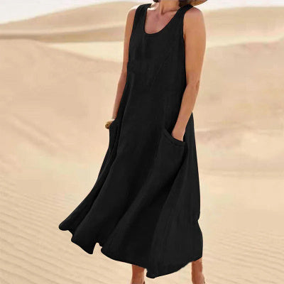 Loose Fit Sleeveless Dress – Long Pocket Dress for Summer