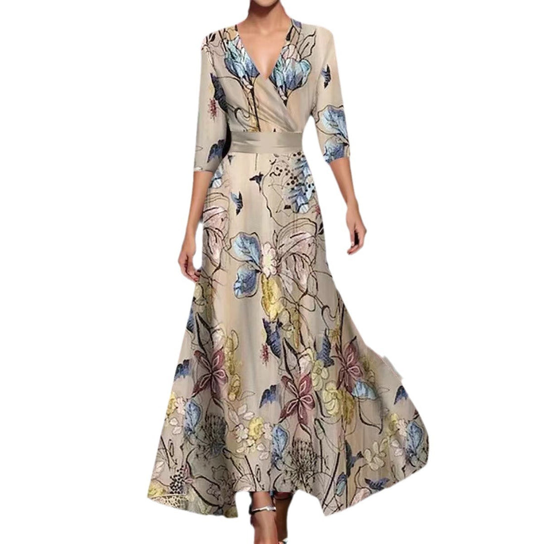Classic Wrap Style Dress – Mid-Length Sleeves & Cross Bodice