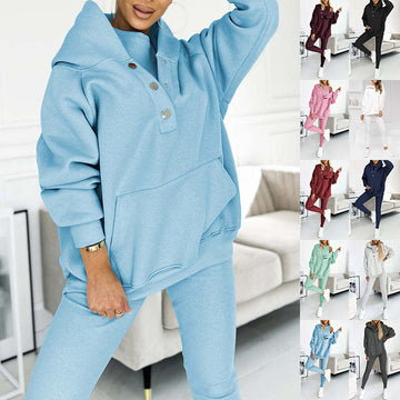 Comfy 3PCS Women’s Workout Outfit – Hooded Top, Inner Vest & Trousers