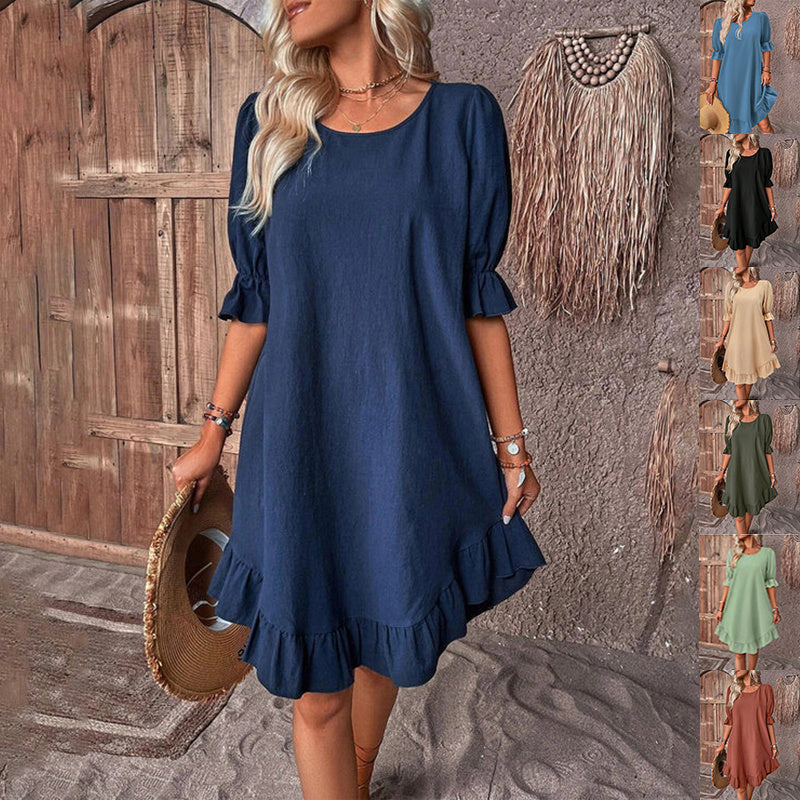 Minimalist Ruffle Trim Casual Summer Dress