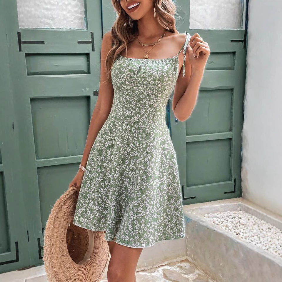 Floral Summer Mini Dress – Spaghetti Strap Beach Outfit for Women