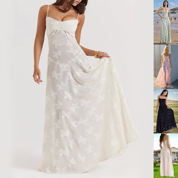 Women's Lace-Up Floral Lace Maxi Dress – Summer Party & Clubwear