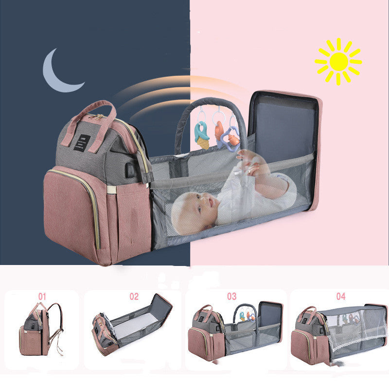 Baby Travel Backpack – Foldable Crib, Insulated Pockets & Travel Organizer