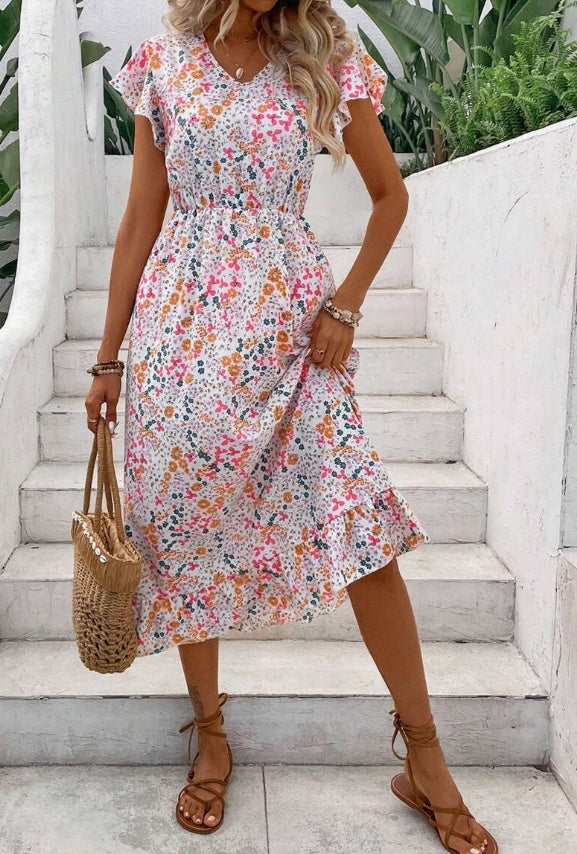 Casual Women’s Style Classic Summer Print V-Neck Dress