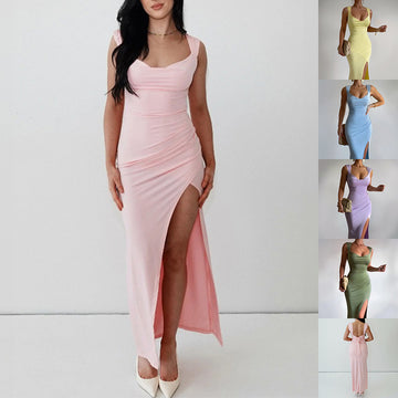 Backless Tie Slit Dress – Sleeveless Slim Summer Outfit