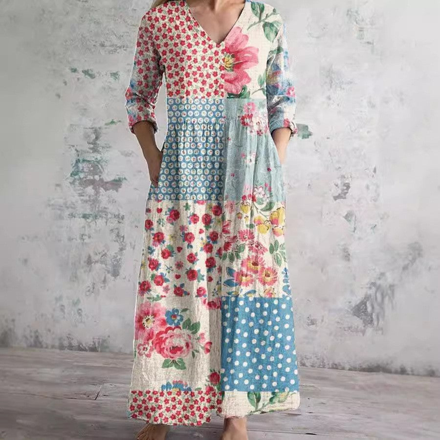 Bodycon Printed Long Pocket Sleeve Dress for Women