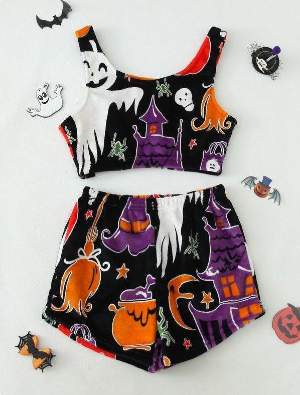 Women's Halloween Luminous Flannel Pajamas Set