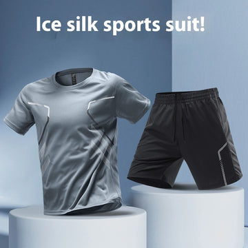 Men’s Sports Workout T- Shirt  Set – Color Block Quick-Dry Shirt